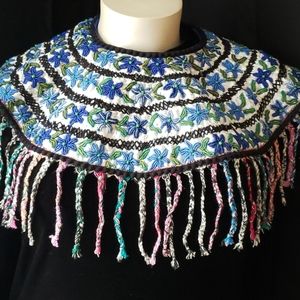 Hand Embroidered Guatemalan Huipil Finged Cape